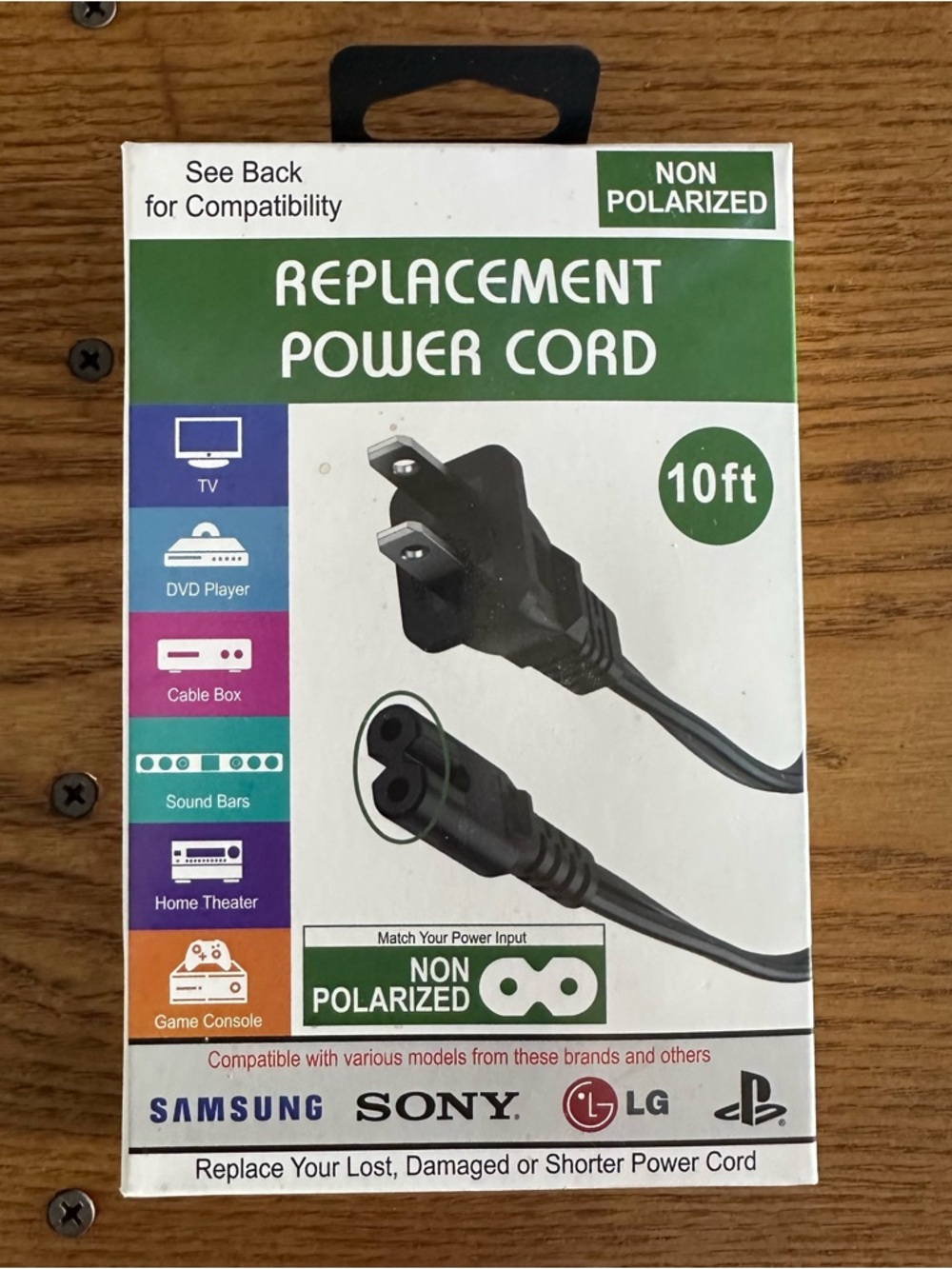 Universal Replacement Power Cord Cable 10FT Non-Polarized Vizio Samsung PS1-4